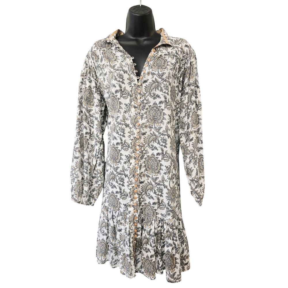 Lola Australia Boho Paisley Floral Block Print Button Down Mini Dress‎ Medium